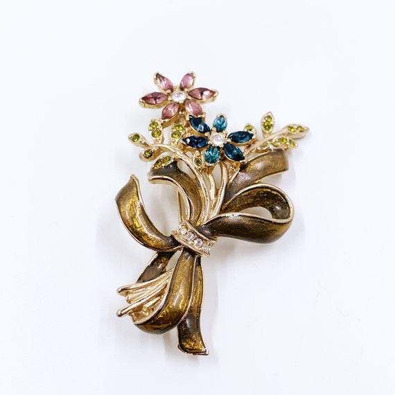 Vintage Monet Floral Rhinestone and Enamel Bouque… - image 5