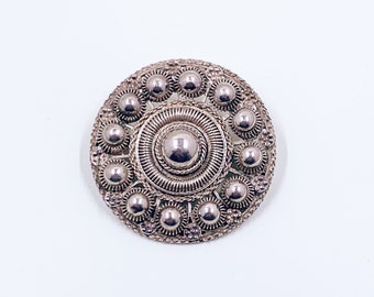 Vintage Cannetille Silver Brooch | Etruscan Revival Cannetille Brooch | Silver Medallion