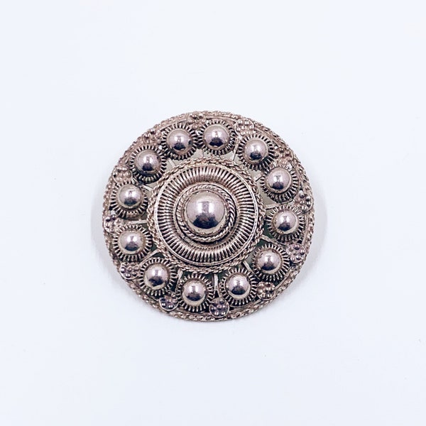 broche en argent Cannetille vintage | Broche Cannetille de renaissance étrusque | Médaillon d’argent