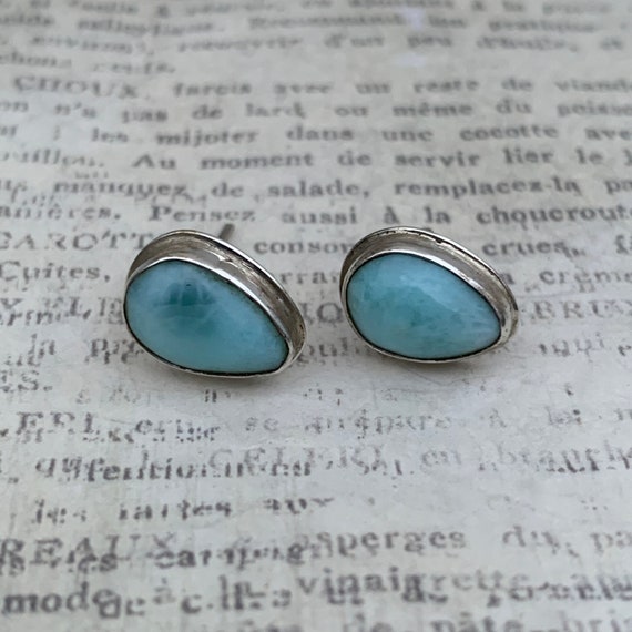 Silver Larimar Stud Earrings | Tear Drop Larimar … - image 6