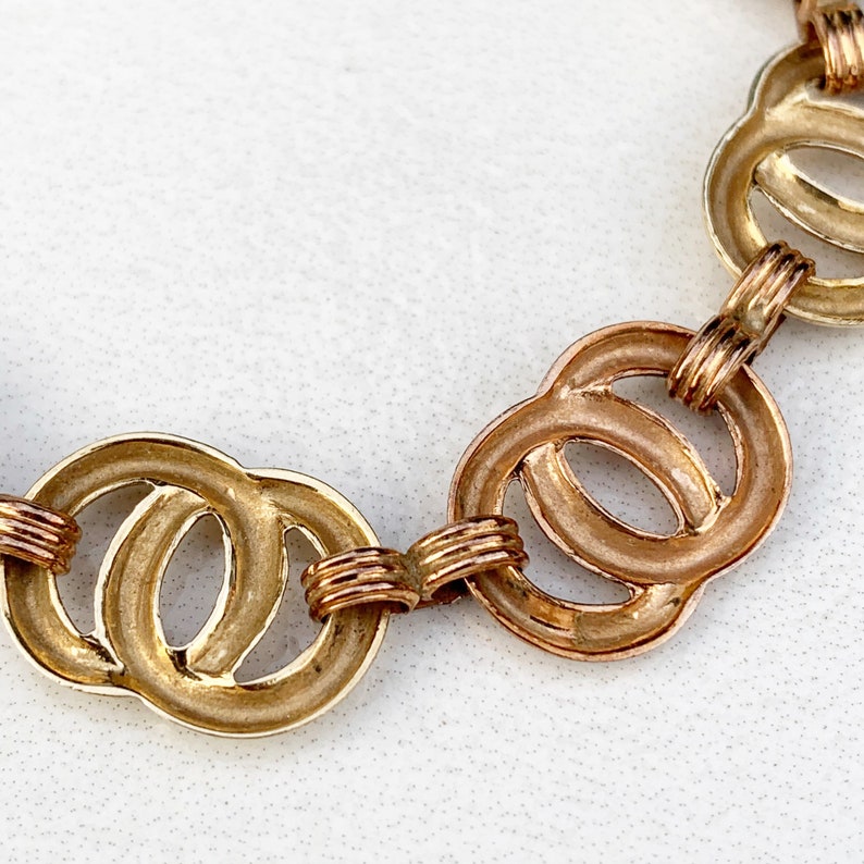 Vintage Art Deco 10k Gold Circle Link Bracelet Vintage 10K Gold Two Tone Bracelet image 8