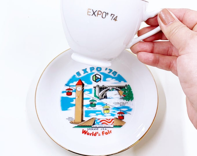 Vintage Expo 74 World's Fair Tea Cup and Saucer | Spokane 1974 | Spokane Worlds Fair Modern Tea Cup Set