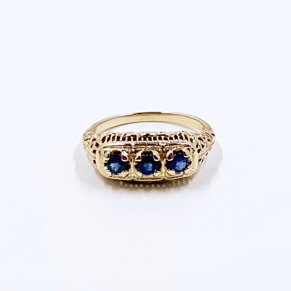 Vintage Sapphire Three Stone Filigree Ring |  Siz… - image 6