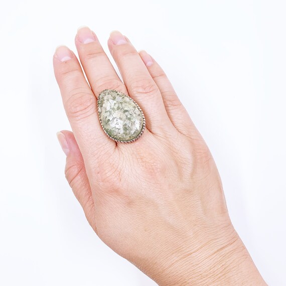 Modernist Silver Tear Drop Roman Glass Ring | Isr… - image 10