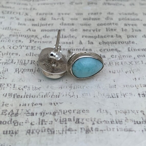 Silver Larimar Stud Earrings | Tear Drop Larimar … - image 7