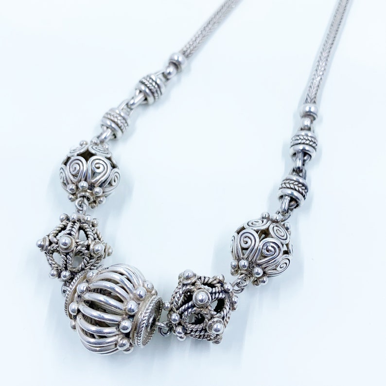 Vintage Bali Bead Necklace Large Bali Bead Woven Chain Etsy