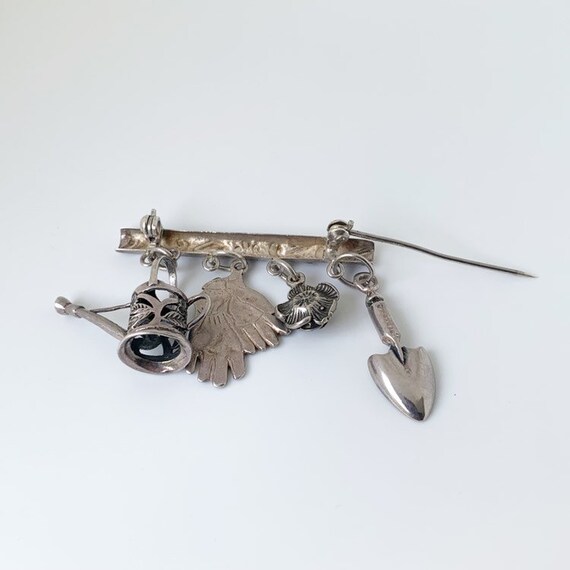 Vintage Silver Gardening Charm Brooch | Gardening… - image 6