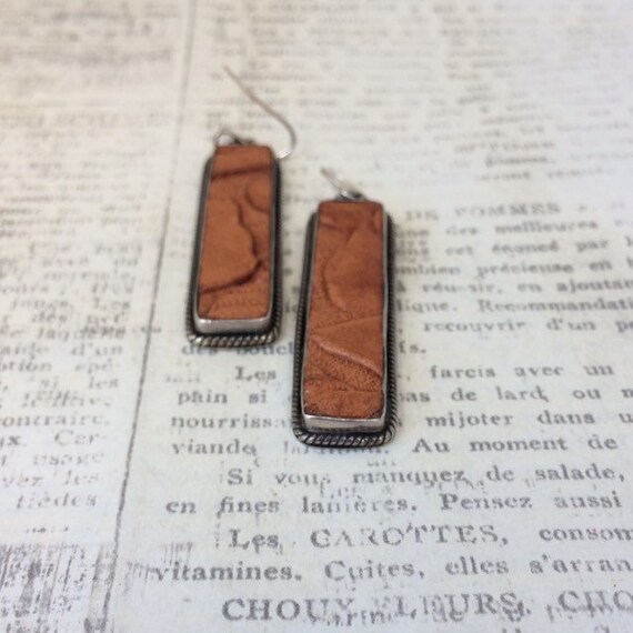 Vintage Tooled Leather Silver Earrings | Southwes… - image 3