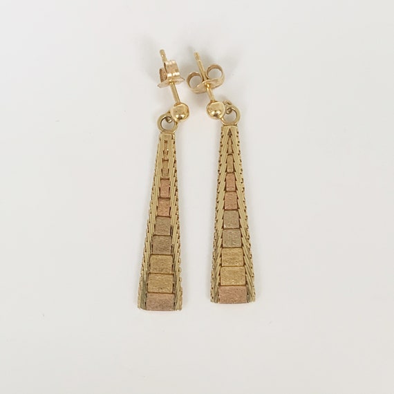 Vintage Tricolor Gold Drop Earrings | 14K Drop Ear