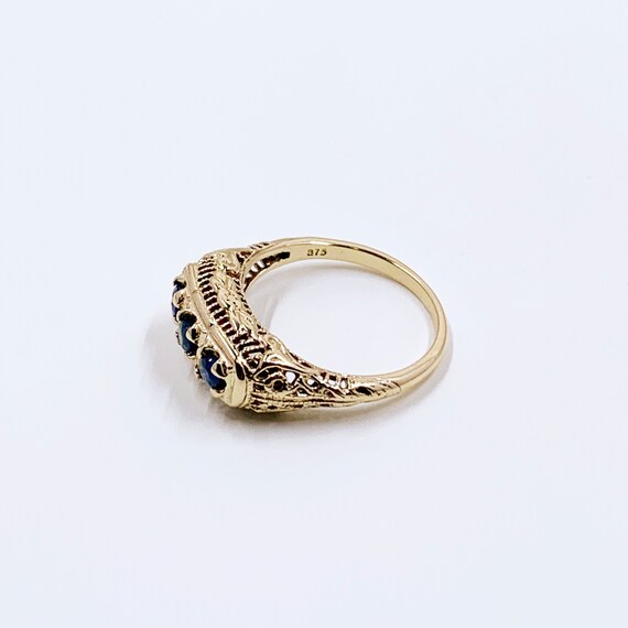 Vintage Sapphire Three Stone Filigree Ring |  Siz… - image 8