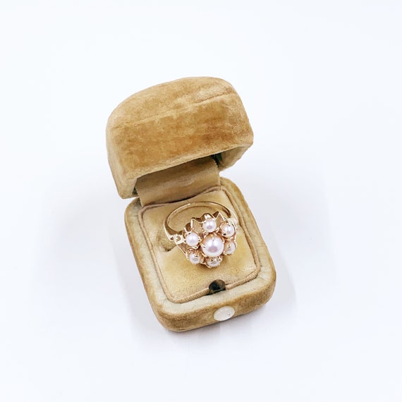 Vintage 10k Gold Pearl Cluster Ring | 10K Gold Pe… - image 10