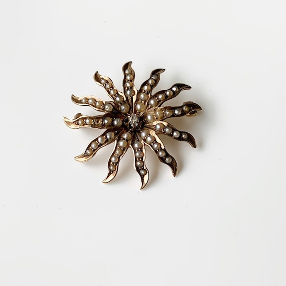 Victorian Starburst Seed Pearl Brooch