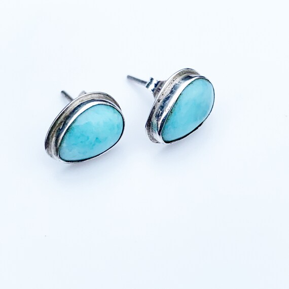 Silver Larimar Stud Earrings | Tear Drop Larimar … - image 3