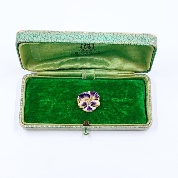 Antique Art Nouveau Pansy and Diamond Brooch | 14… - image 2
