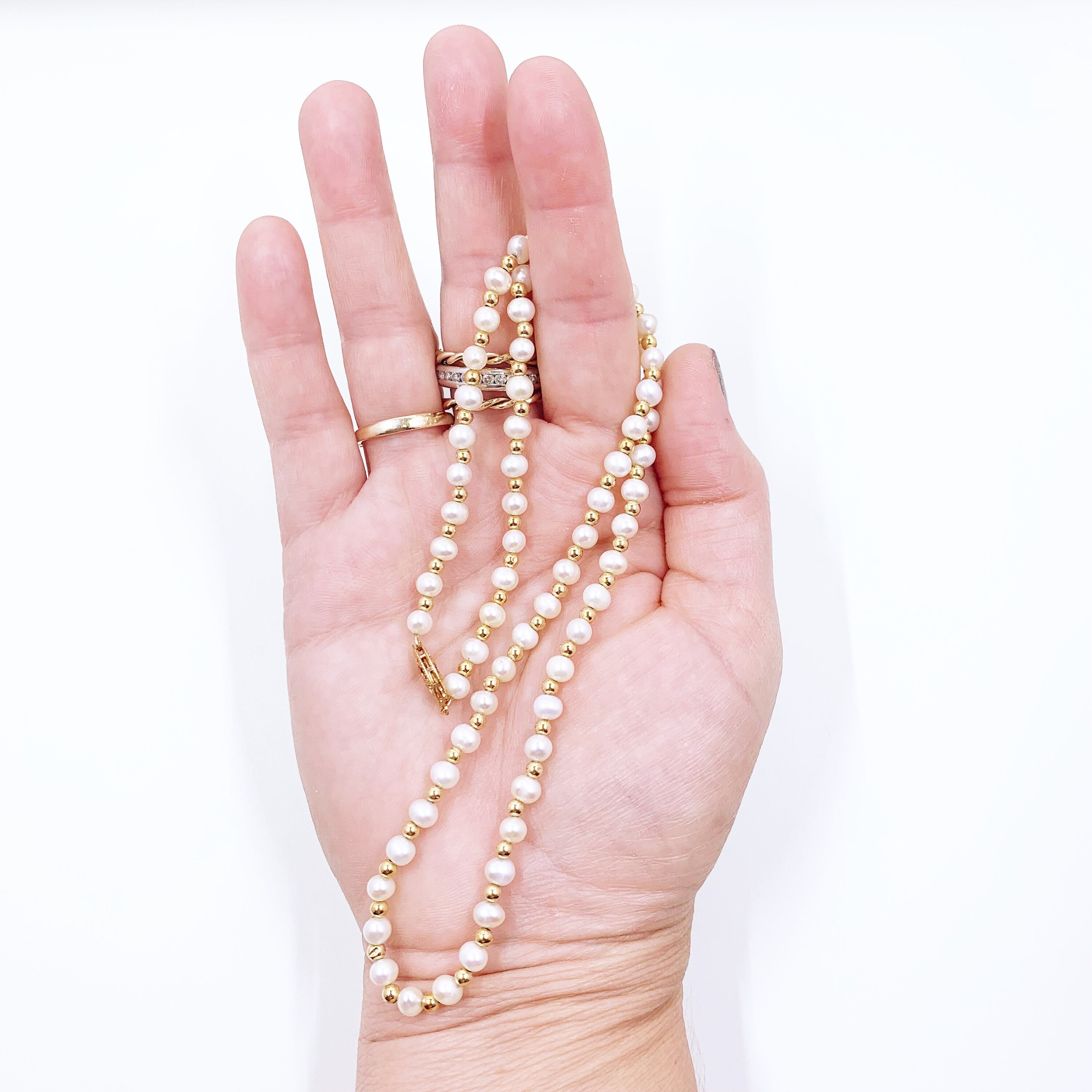 Vintage Cultured Pearl and 14k Gold Bead Necklace Vintage Imperial