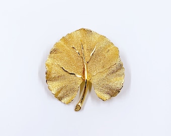 Vintage BSK Leaf Brooch | Mid Century BSK Gold Tone Retro Brooch |  Large Statement Textured Brooch