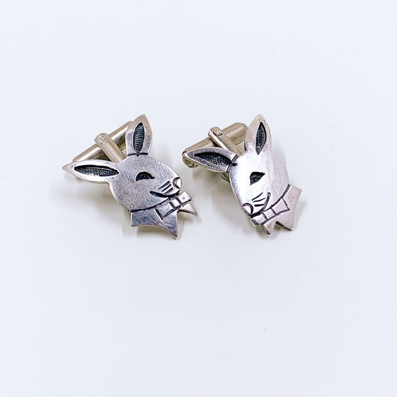 Hopi Rabbit Designs Vintage Hopi SilverCraft Overlay Rabbit Cufflinks - Gem