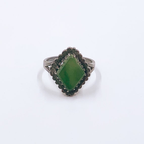 Antique Silver Green Stone Ring | Art Deco Green … - image 5