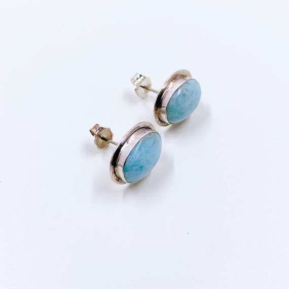 Vintage Silver Larimar Earrings | Silver Oval Lar… - image 4
