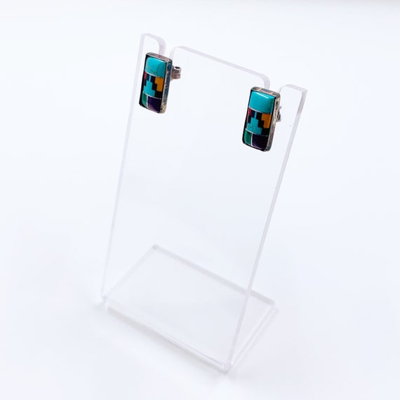 Vintage Silver Inlay Stud Earrings: Multicolor So… - image 9