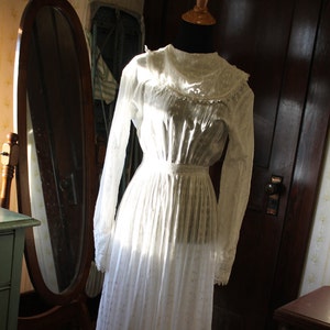 SALE Antique Victorian Sheer Cotton and Lace Wedding Dress Gown, XS Extra Small 0-2