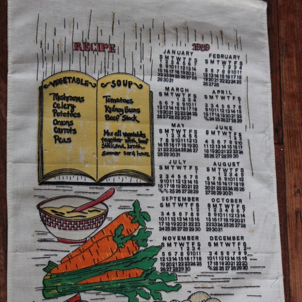 1989 Vegetable Soup Recipe Tea Towel Calendar