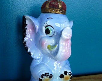 SALE Vintage Blue Ceramic Sitting Elephant