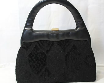 SALE! Vintage VERDI Flocked Black Handbag