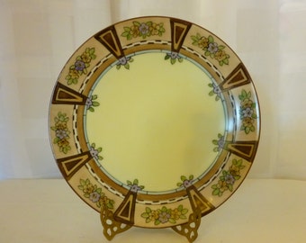 Vintage THOMAS SEVRES Bavaria Hand Painted Decorative Porcelain Plate, Brown Floral, Geometric