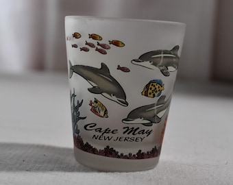 Vintage Cape May New Jersey Souvenir Shot Glass, Dolphins, Turtle