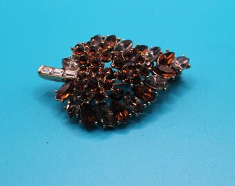 SALE Signed Crown TRIFARI Bejeweled Tree Leaf Brooch
