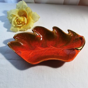 Vintage MCM California Pottery USA Orange Leaf Dish #800