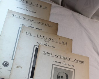 Lot of 4 Early 1900s Sheet Music, Le Coucou, Andante con Variazioni, In Springtime, Song Without Words