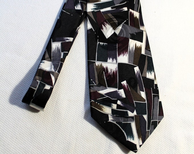 Vintage CHEZ ROFFE Pop Art Silk Necktie, Black, Maroon, White, Gray, 4 ...