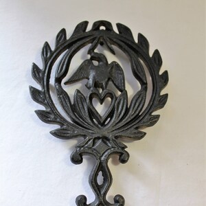 Vintage Cast Iron Trivet, Eagle, Heart, Wreath