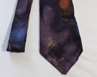 Vintage OAKTREE 3.5 X 56 Inch Necktie, Purple Blue Yellow Orange Modern Art