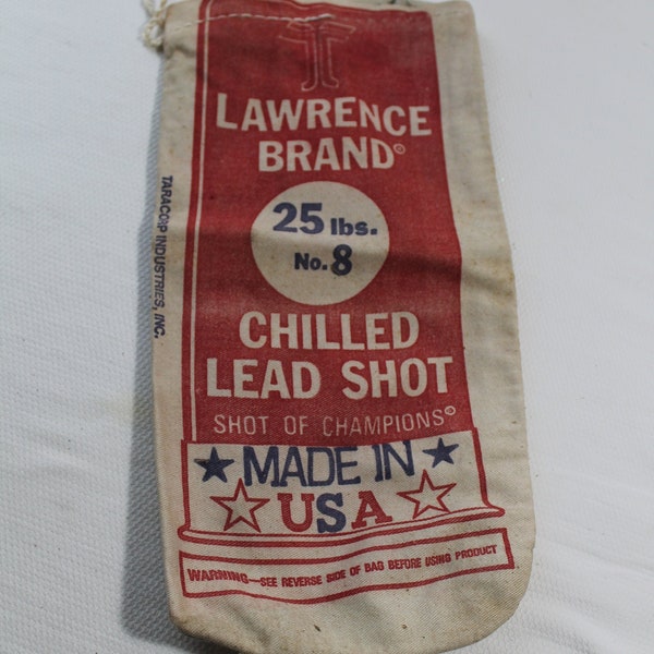 Vintage Lawrence Brand Lead Shot 25 lb. No. 8 Chilled, Empty Canvas Bag, Made in USA