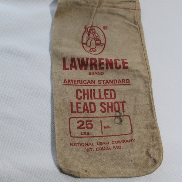 Vintage Lawrence Brand Chilled Lead Shot 25 lb. No. 8, Empty Canvas Bag, 1962