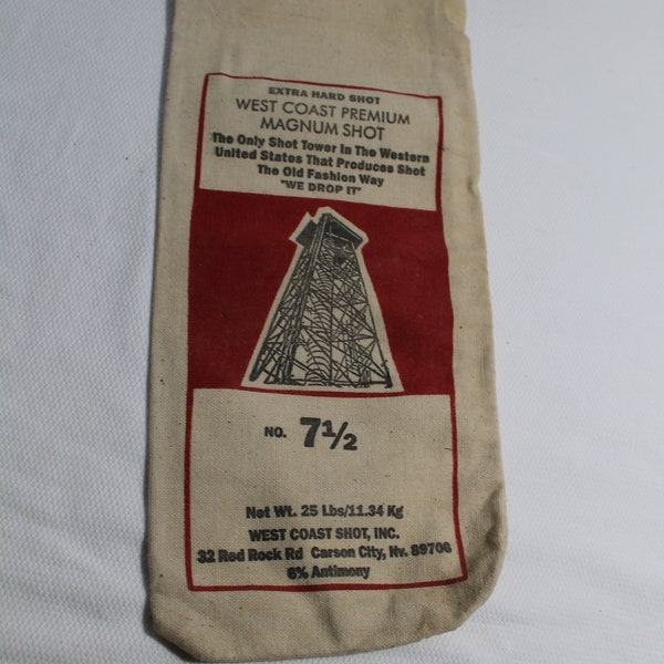 Vintage West Coast Premium Magnum Shot 25 lb. No. 7 1/2, Empty Canvas Bag, Carson City, NV