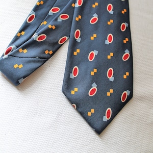 Vintage AQUASCUTUM of London 3.75 X 57 Inch Blue Silk Necktie, Geometric, Red, Yellow