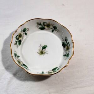 Vintage Bone China Pin Dish, White Blossoms, Made in Canada, 5 Inches
