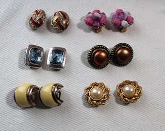 Lot of 6 Pair Vintage Big & Bold Clip-On Earrings, Instant Wardrobe