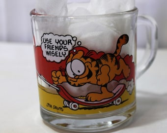 1978 McDonald's Premium Glass Mug, Garfield & Odie, Use Your Friends Wisely, Skateboard, Anchor Hocking Glass, Several Available