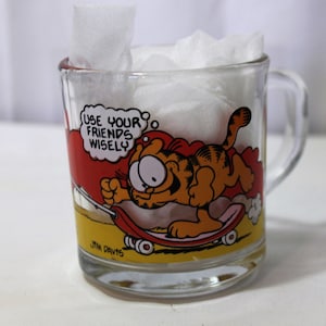1978 McDonald&#39;s Premium Glass Mug, Garfield & Odie, Use Your Friends Wisely, Skateboard, Anchor Hocking Glass, 9 Available