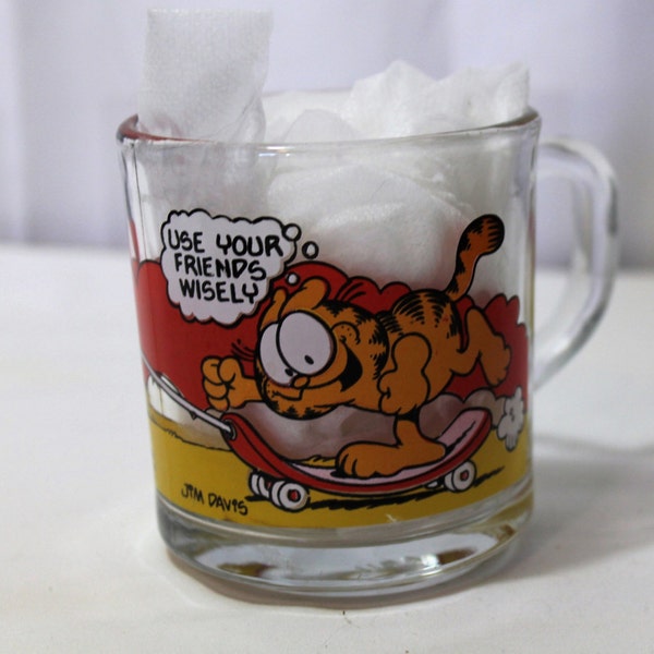 1978 McDonald's Premium Glass Mug, Garfield & Odie, Use Your Friends Wisely, Skateboard, Anchor Hocking Glass, 9 Available