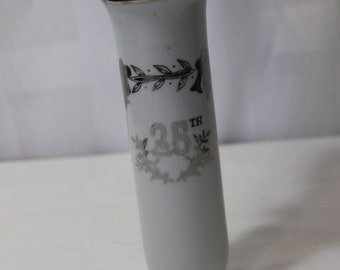 Vintage LEFTON China Bud Vase, 25th Anniversary, Silver 4654