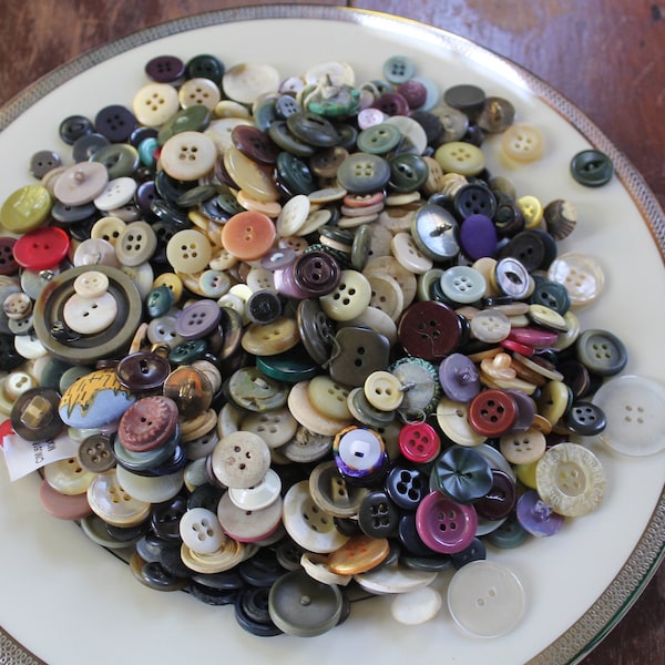 Vintage Button Lot, Random Selection of 100 Multi-Colored Buttons, Crafting Lot