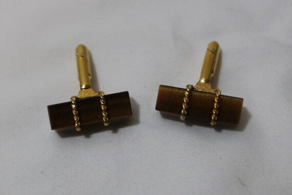 SALE Vintage DANTE Tiger Eye Bar Cuff Links - image 2