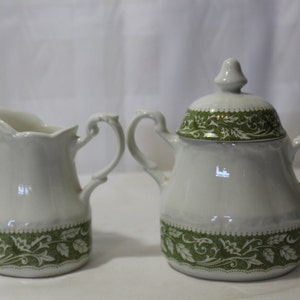Vintage MEAKIN Sterling Colonial Sugar and Creamer, Green Leaf Design