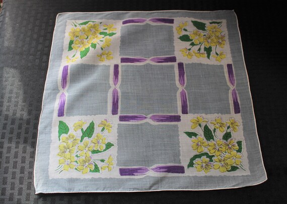 Vintage Hand Rolled Cotton Handkerchief, Gray wit… - image 2
